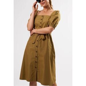 Amour Vert Square Neck Button Front Dress in Elm 100% Cotton